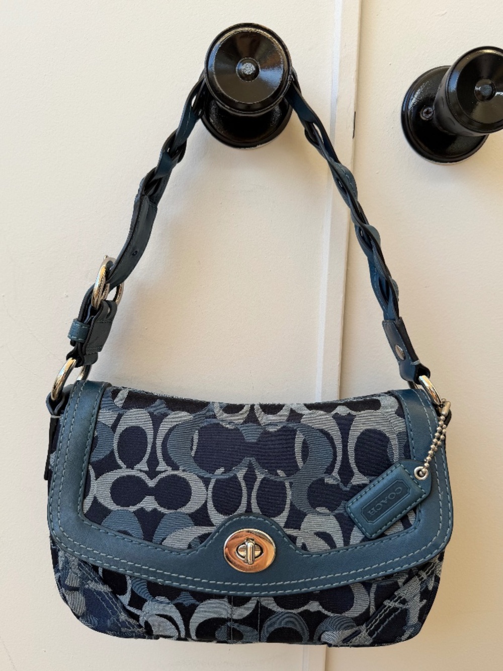 Coach Chelsea (Soho) Signature Optic Flap Bag in Blue/Navy (Style 10992)